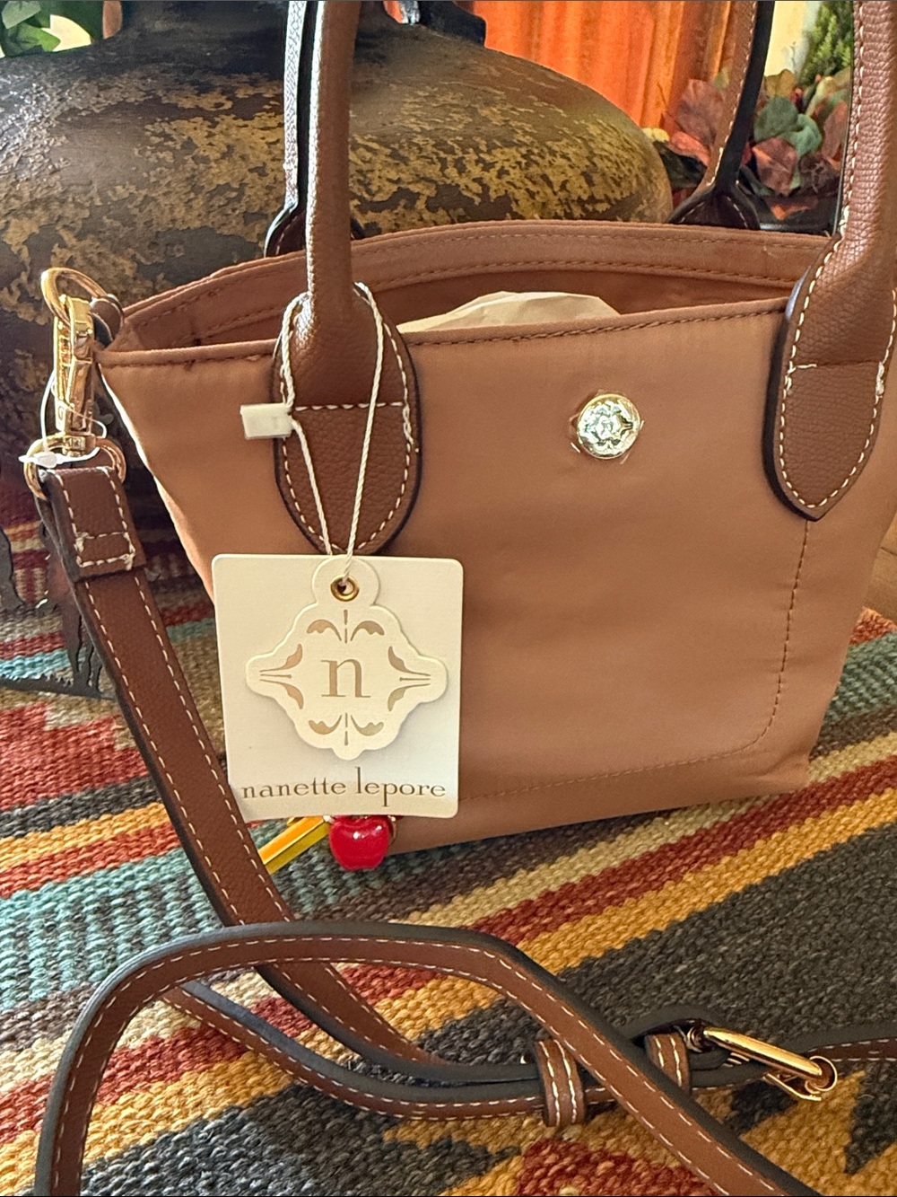 Nanette Lepore Tan Mini Tote with Adjustable Crossbody Strap - Picture 3 of 11